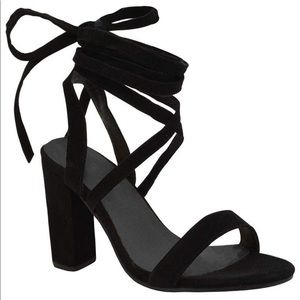 Olivia Ferguson Black Lace Up Chunky Heel Sandals